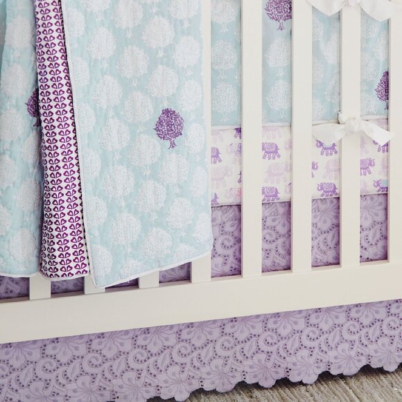 NWT Pottery Barn Baby Light Purple Lavender Eyelet Crib Skirt STELLA Crib Skirt - Picture 7 of 7